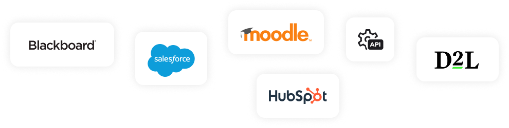 Moodle, salesforce, blackboard, hubspot, D2L